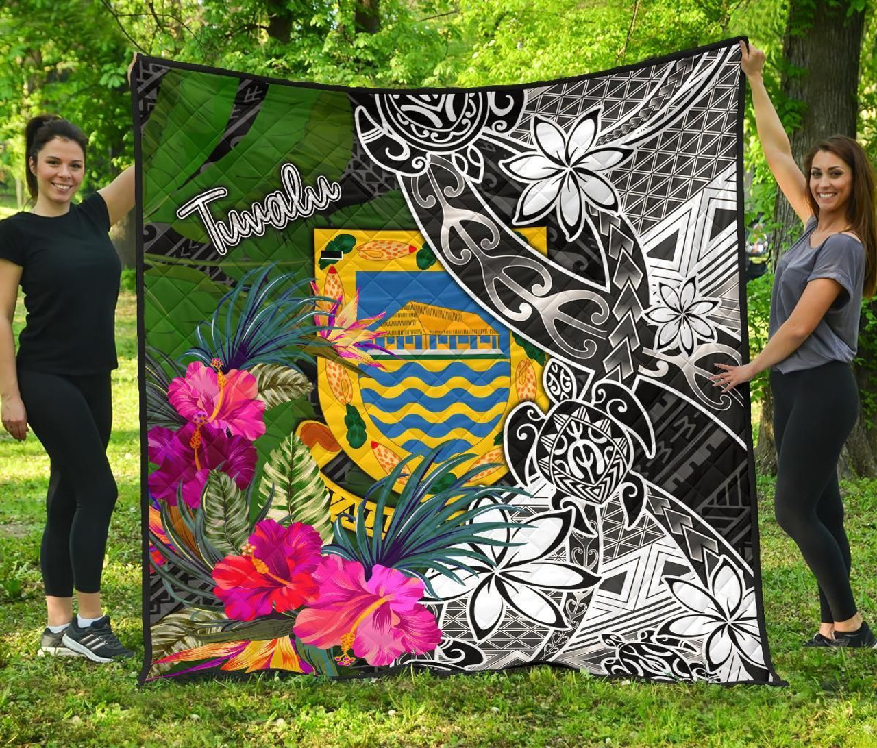 Tuvalu Premium Quilt - Turtle Plumeria Banana Leaf 1