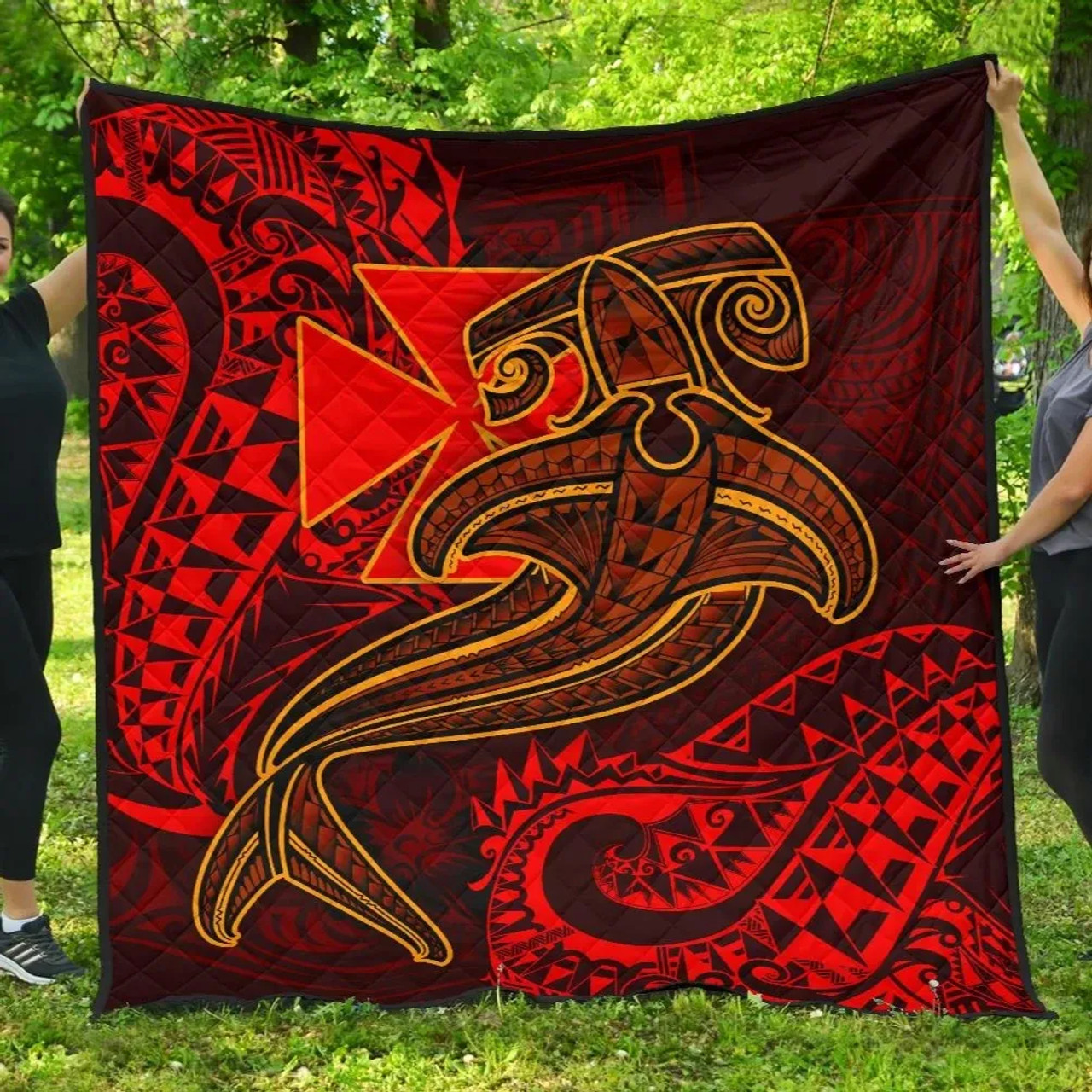 Polynesian Wallis and Futuna  Premium Quilt - Red Shark Polynesian Tattoo 1