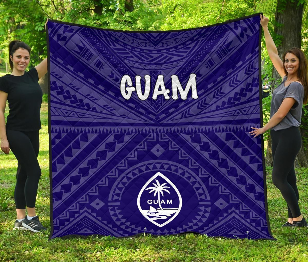 Guam Premium Quilt  - Guam Seal With Polynesian Tattoo Style (Blue) 3