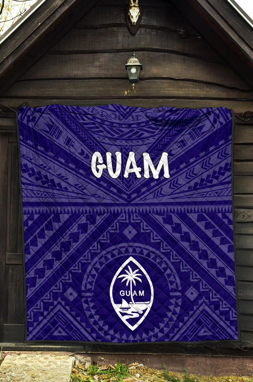 Guam Premium Quilt  - Guam Seal With Polynesian Tattoo Style (Blue) 6