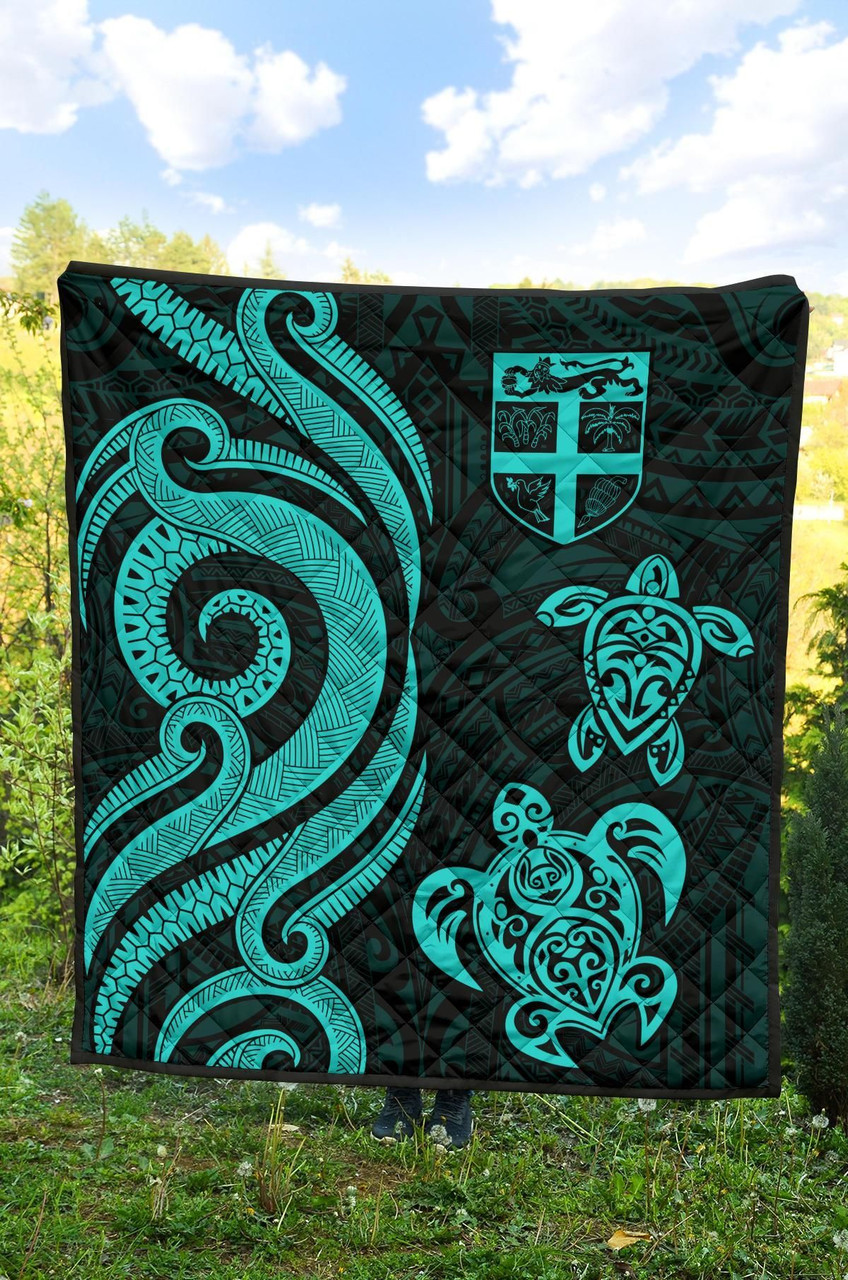 Fiji Polynesian Premium Quilt - Turquoise Tentacle Turtle 4