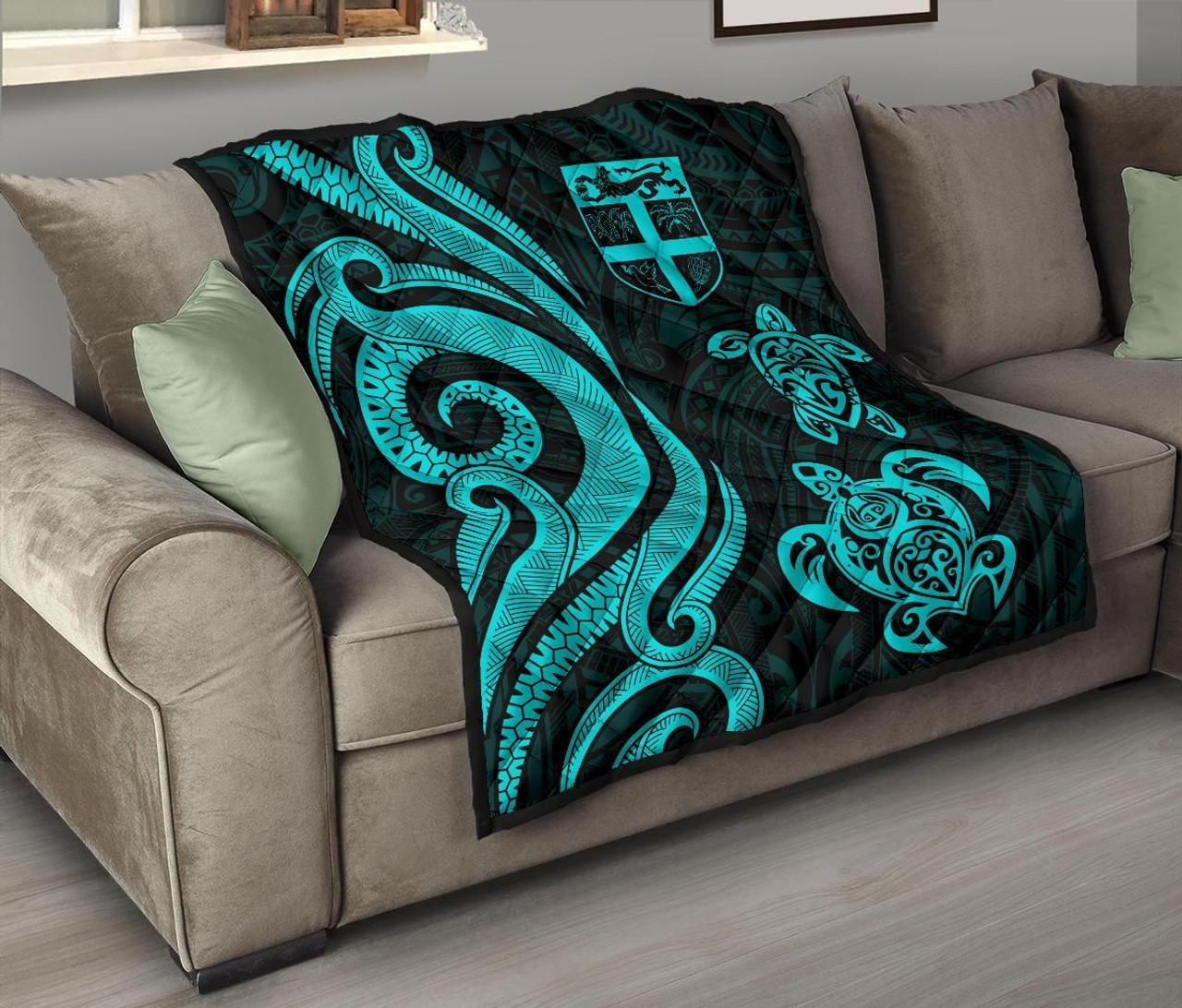 Fiji Polynesian Premium Quilt - Turquoise Tentacle Turtle 9