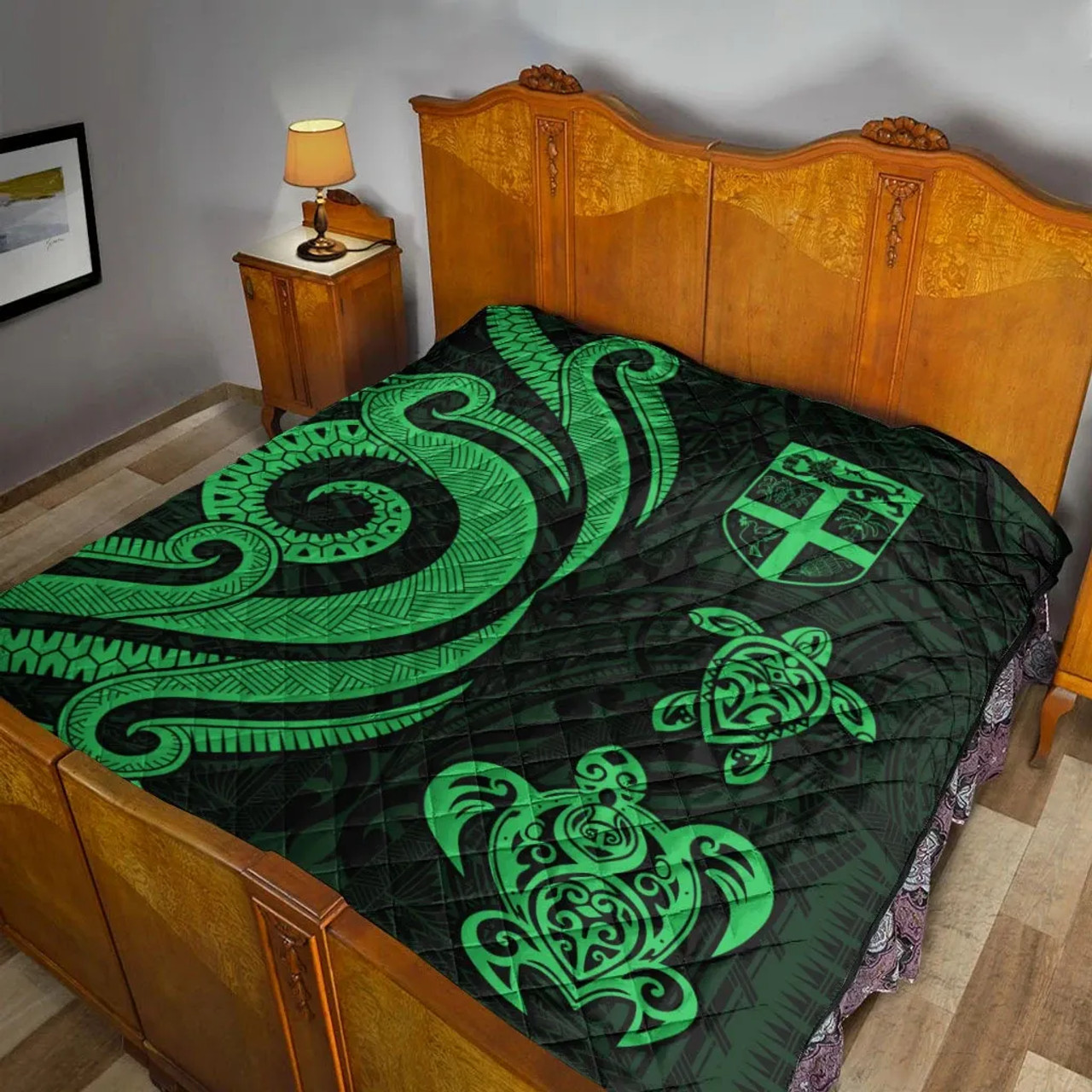 Fiji Polynesian Premium Quilt - Green Tentacle Turtle 10