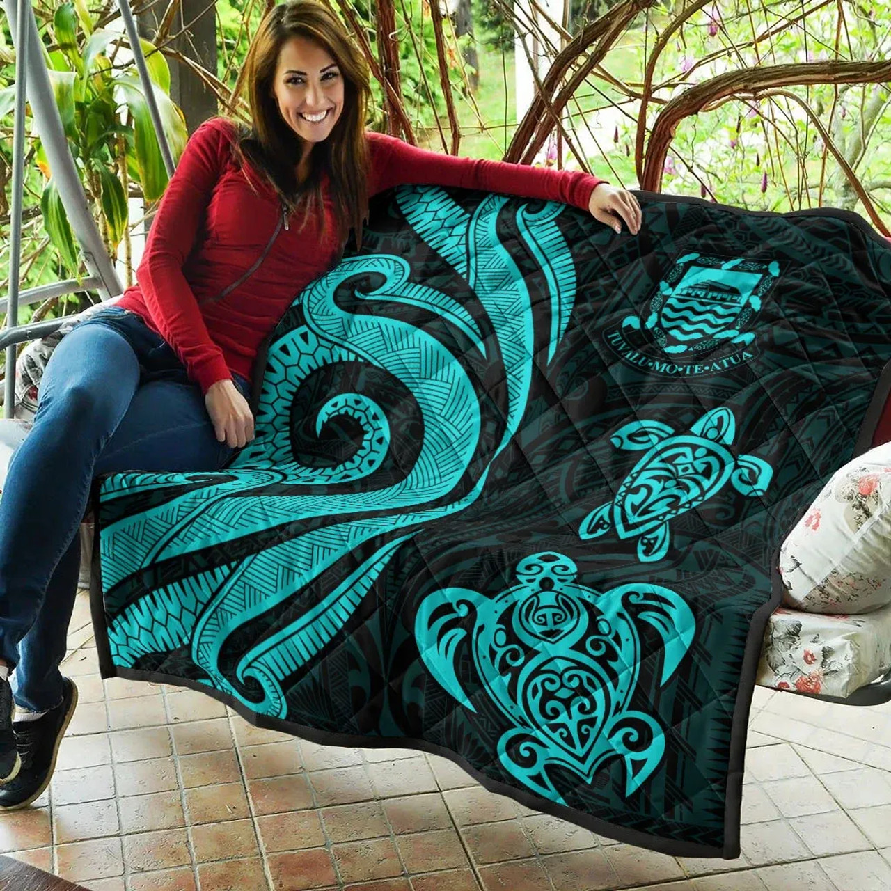 Tuvalu Premium Quilt - Turquoise Tentacle Turtle 3