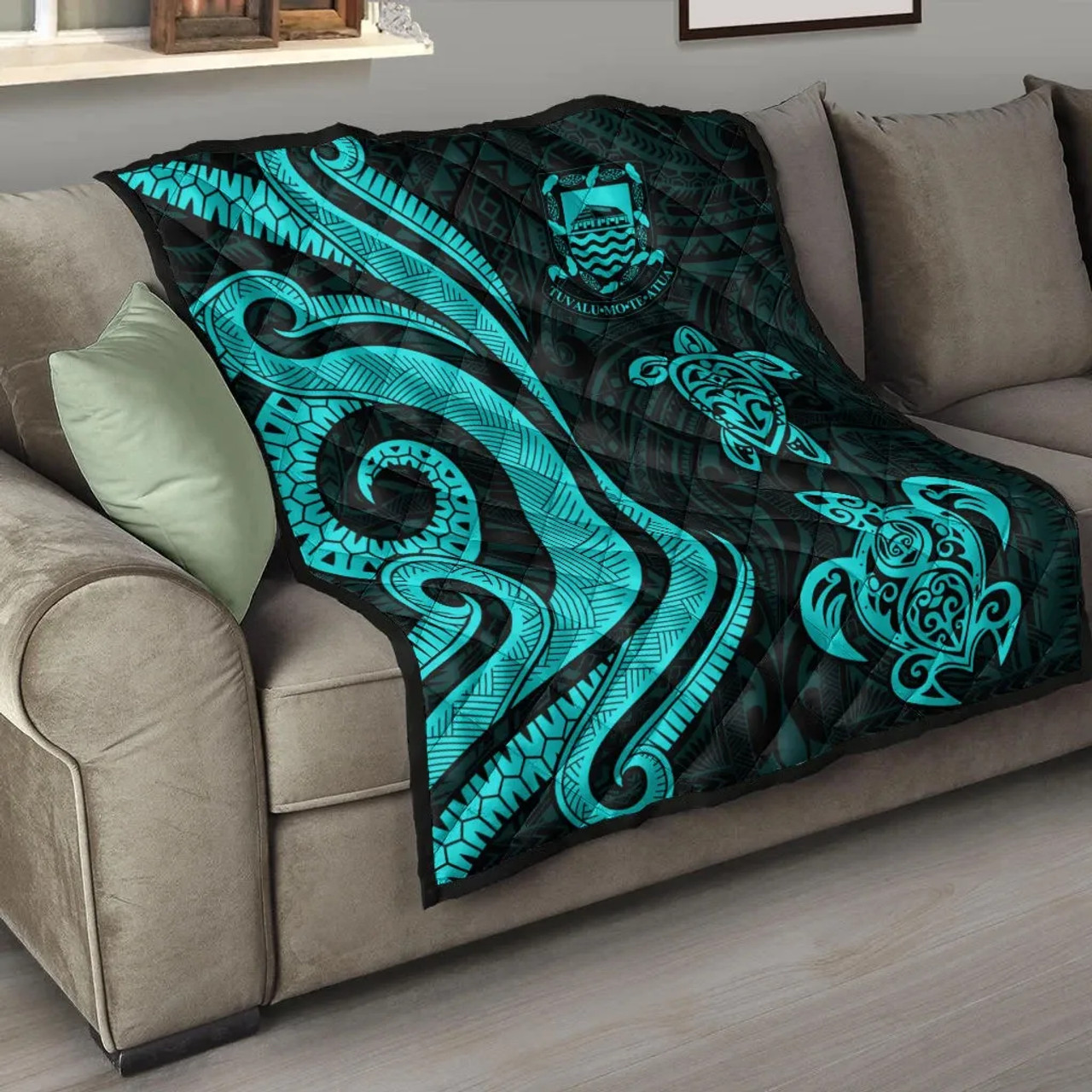 Tuvalu Premium Quilt - Turquoise Tentacle Turtle 5