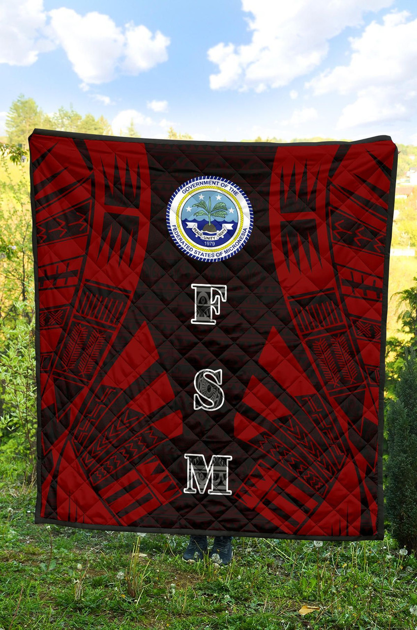 Federated States Of Micronesia Premium Quilt - Federated States Of Micronesia Seal Polynesian Red Tattoo 4