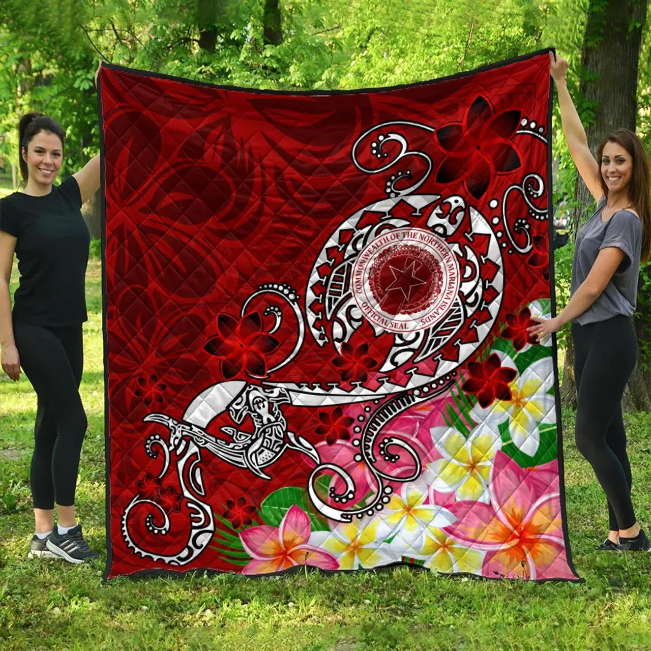 CNMI Premium Quilt  - Turtle Plumeria (Red) 1