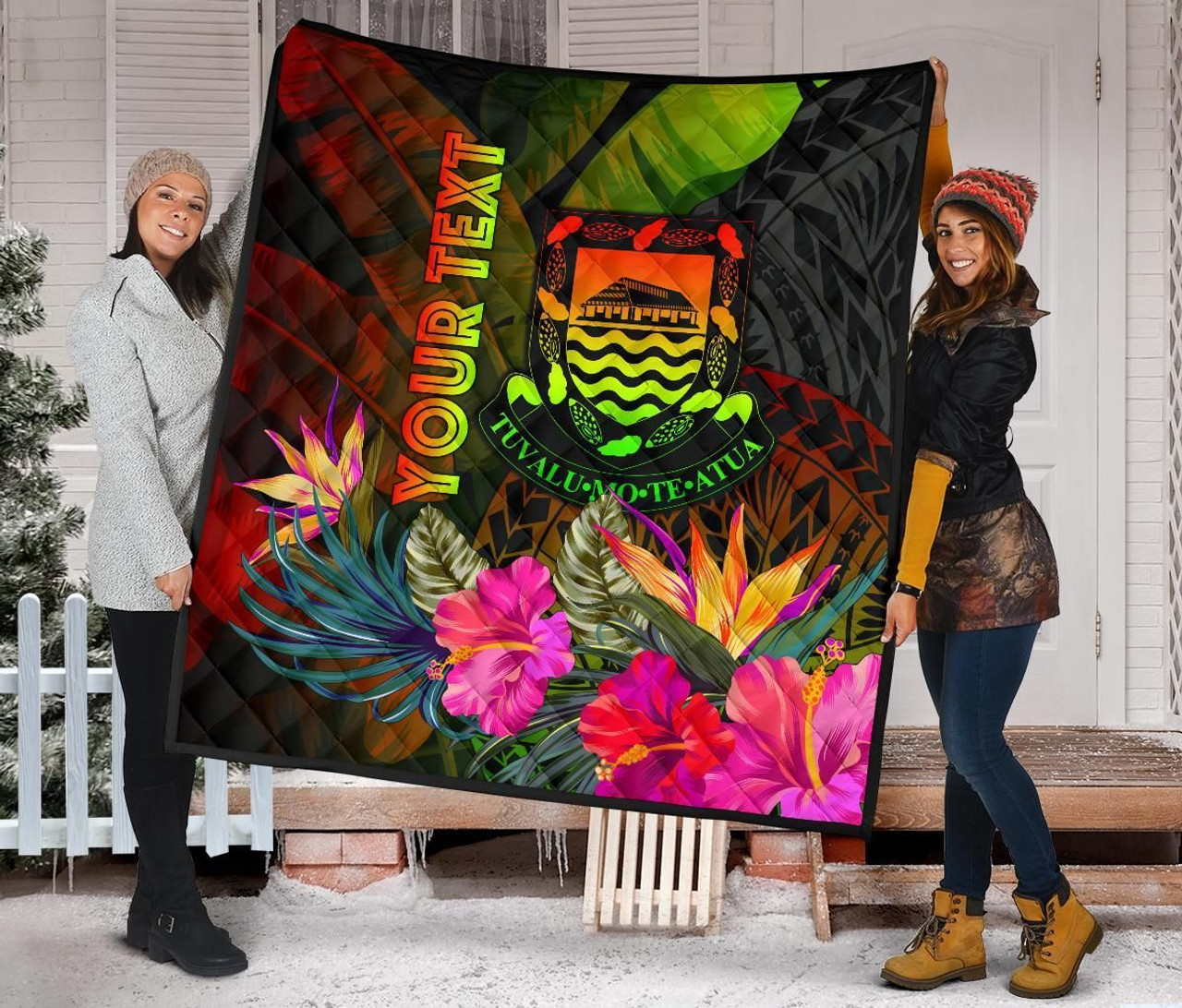 Tuvalu Polynesian Personalised Premium Quilt -  Hibiscus and Banana Leaves 3