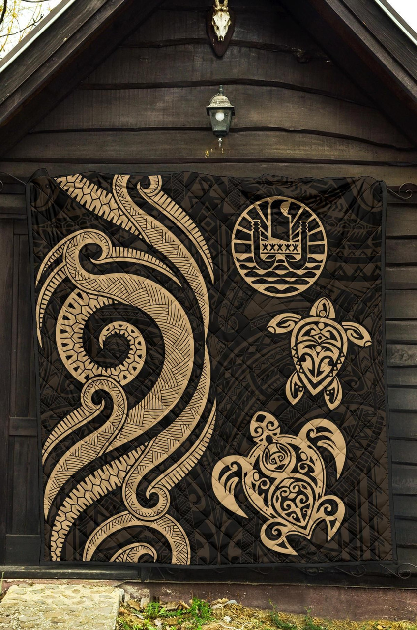 Tahiti Polynesian Premium Quilt - Gold Tentacle Turtle 5