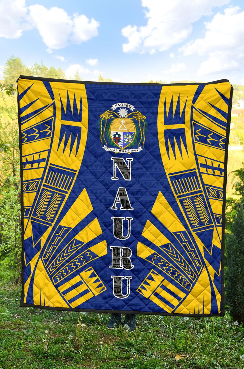 Nauru Premium Quilt - Nauru Coat Of Arms Polynesian Yellow Tattoo 4