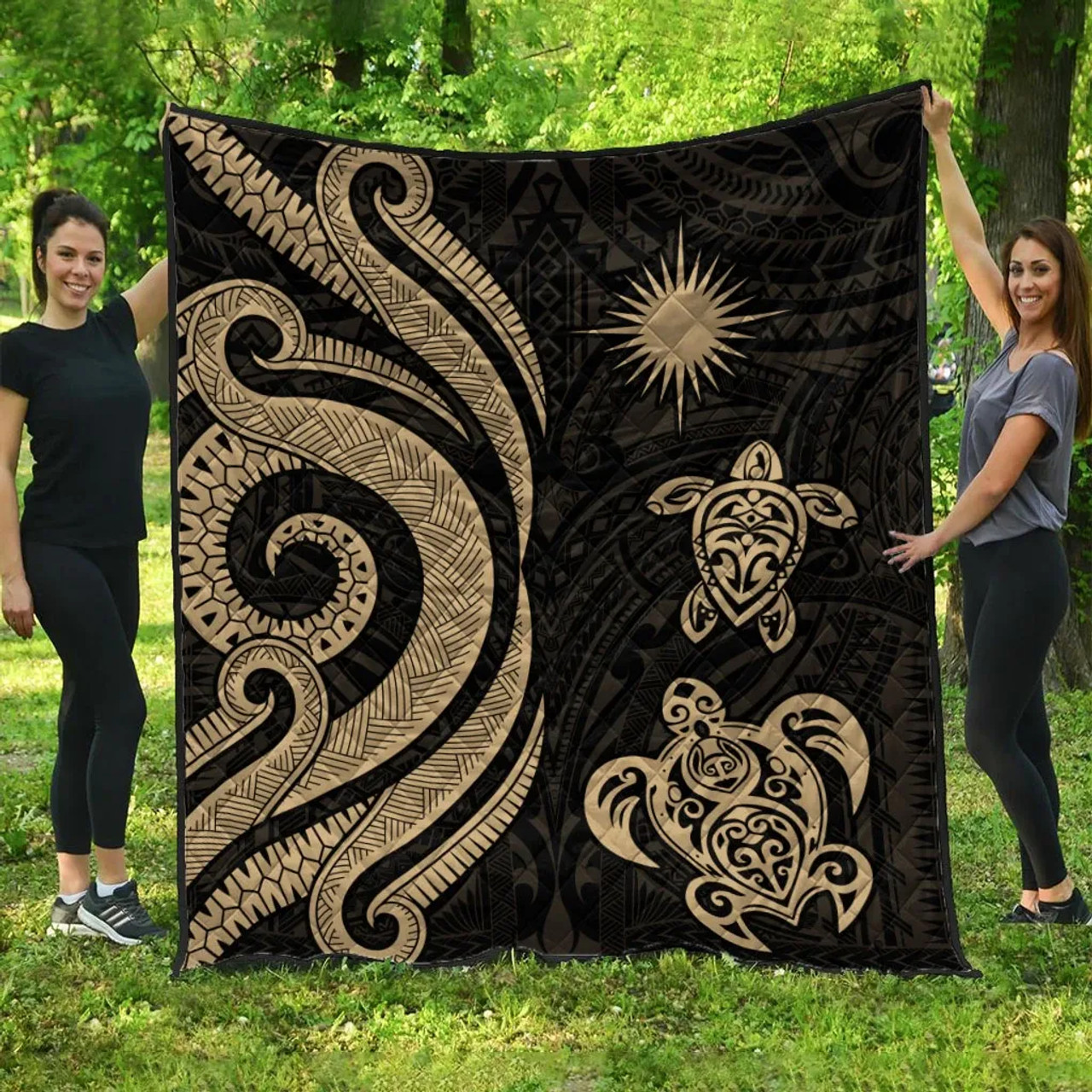 Marshall Islands Premium Quilt - Gold Tentacle Turtle 1