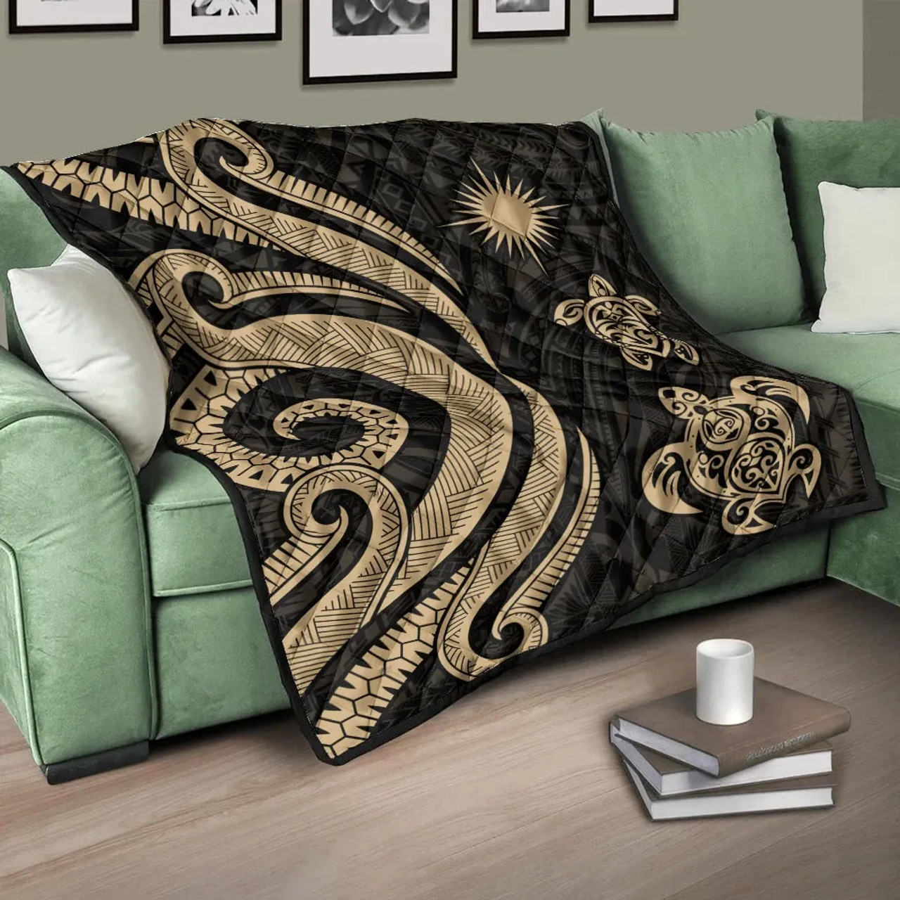 Marshall Islands Premium Quilt - Gold Tentacle Turtle 5