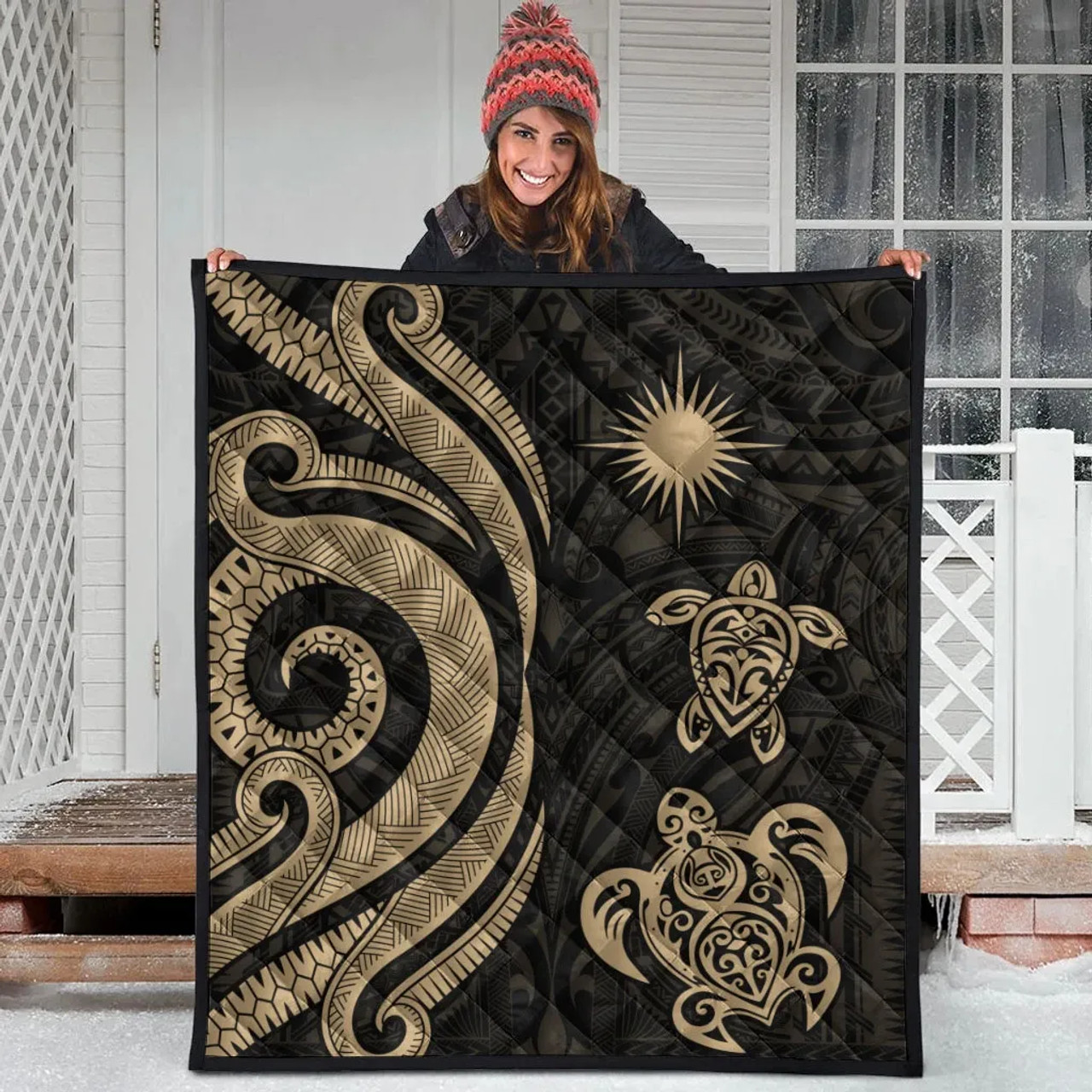 Marshall Islands Premium Quilt - Gold Tentacle Turtle 9