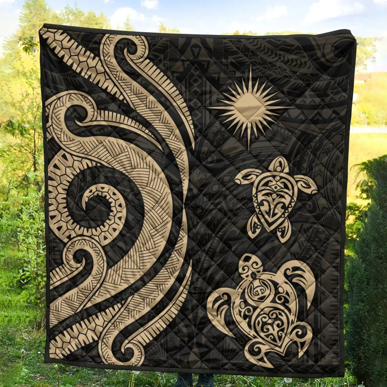 Marshall Islands Premium Quilt - Gold Tentacle Turtle 10