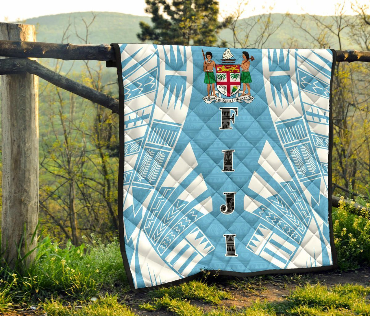 Fiji Premium Quilt - Fiji Coat Of Arms Polynesian White Tattoo (Blue) 8