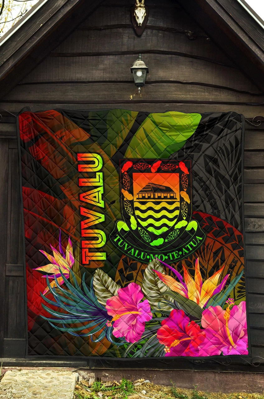 Tuvalu Polynesian Premium Quilt -  Hibiscus and Banana Leaves 6