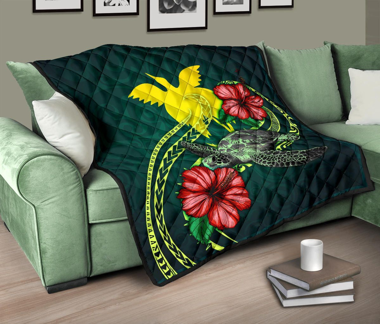 Papua New Guinea Polynesian Premium Quilt - Green Turtle Hibiscus 10