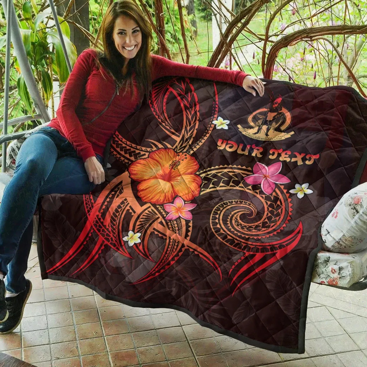 Vanuatu Polynesian Personalised Premium Quilt - Legend of Vanuatu (Red) 5