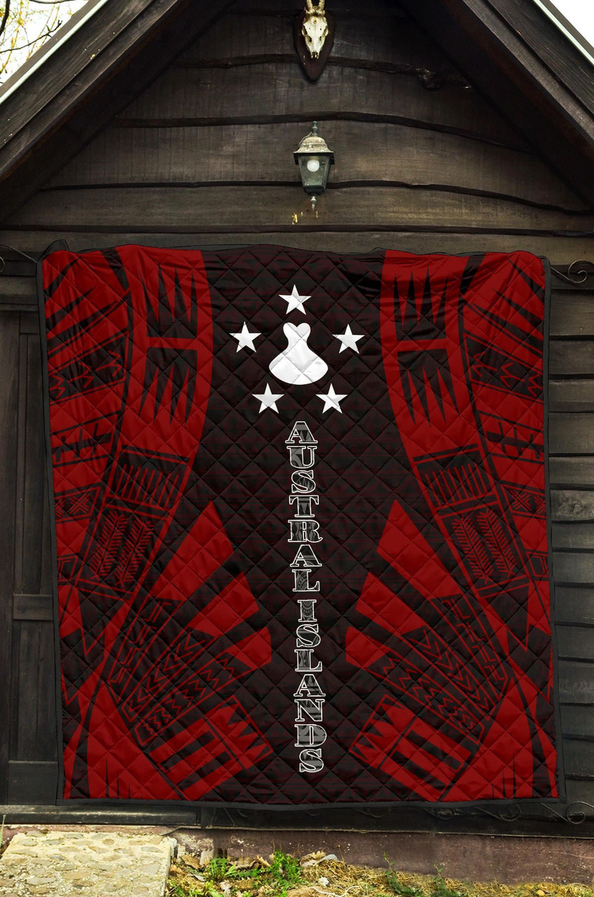 Austral Islands Premium Quilt - Austral Islands Flag Polynesian Red Tattoo (Dark Red) 5