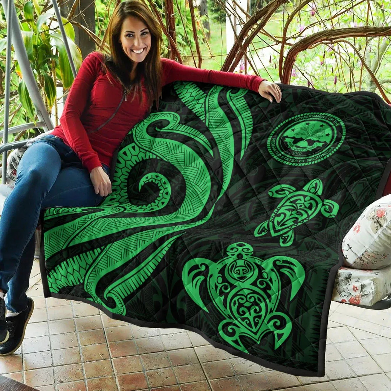 Federated States of Micronesia Premium Quilt - Green Tentacle Turtle 3