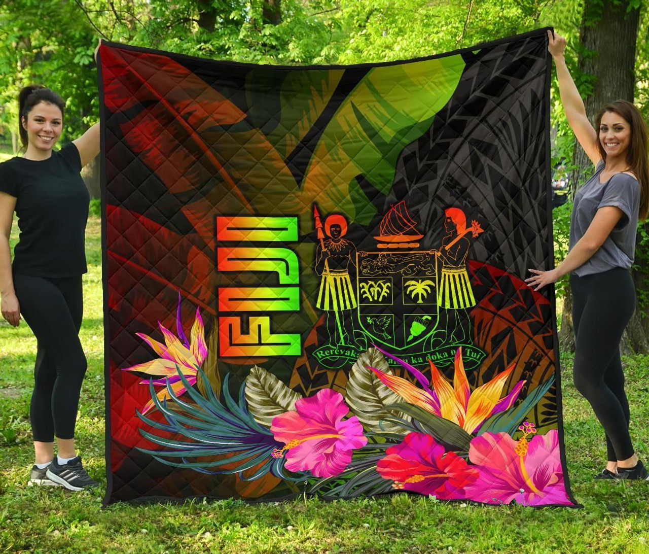 Fiji Polynesian Premium Quilt -  Hibiscus and Banana Leaves 2