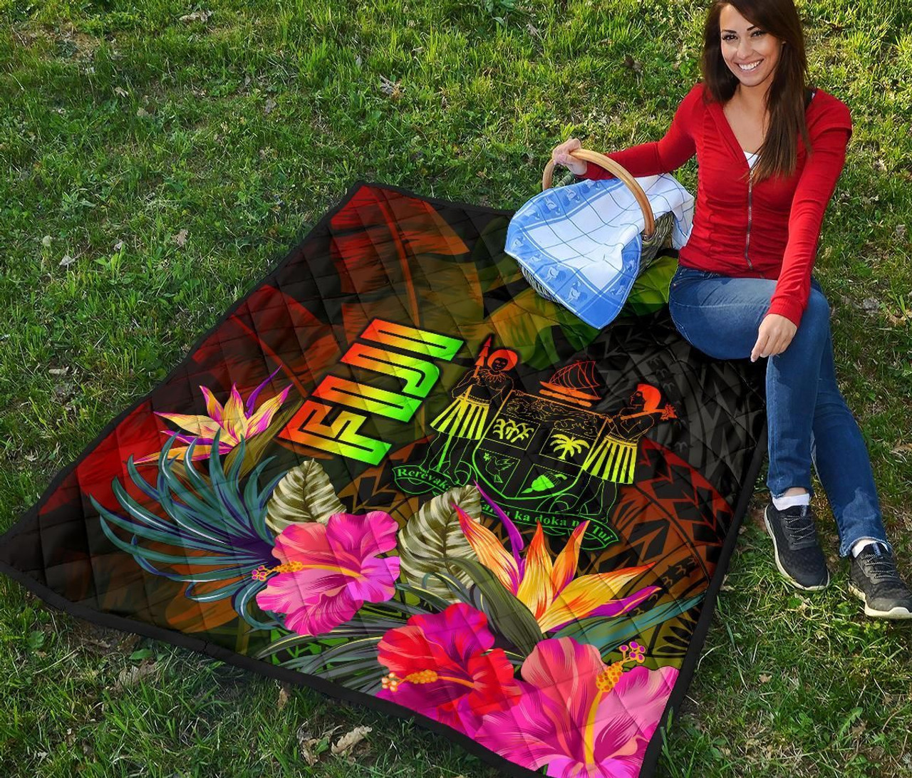 Fiji Polynesian Premium Quilt -  Hibiscus and Banana Leaves 7