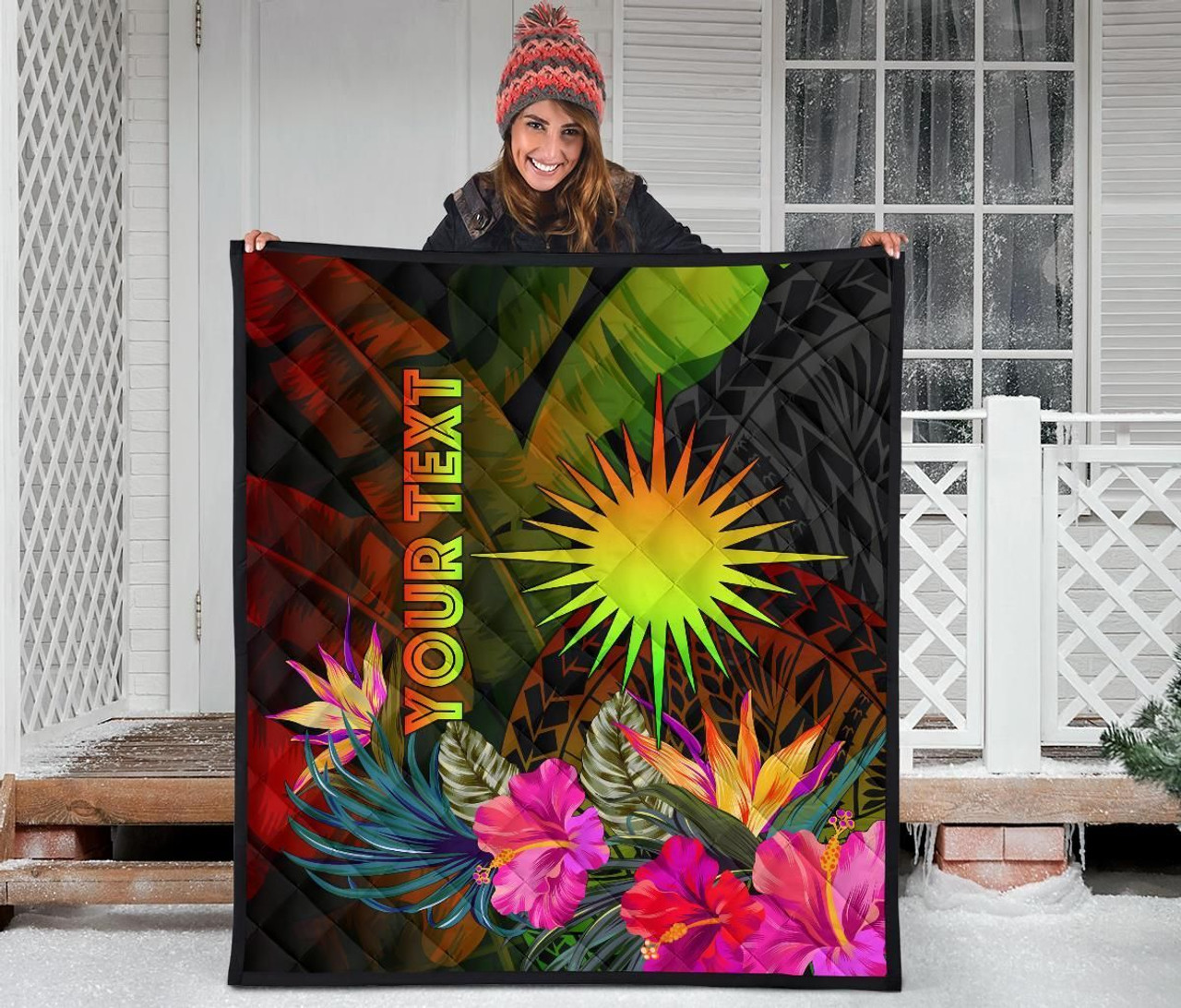 Marshall Islands Polynesian Personalised Premium Quilt -  Hibiscus and Banana Leaves 4