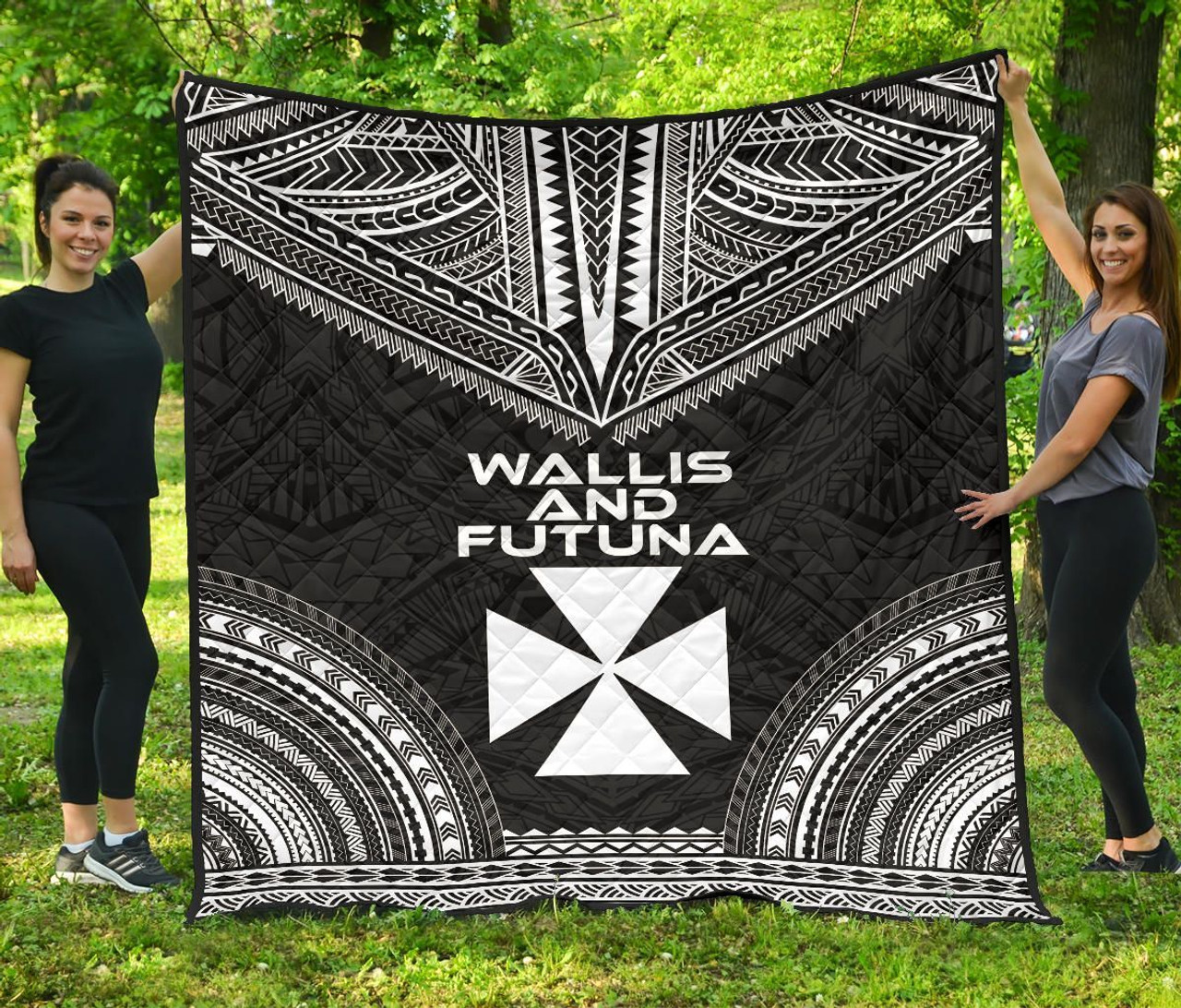 Wallis And Futuna Premium Quilt - Wallis And Futuna Coat Of Arms Polynesian Chief Black Version 1