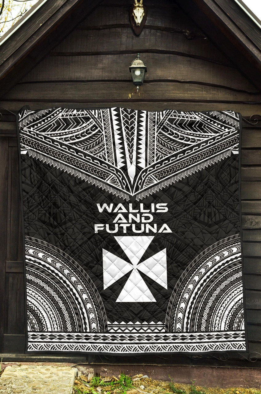 Wallis And Futuna Premium Quilt - Wallis And Futuna Coat Of Arms Polynesian Chief Black Version 3