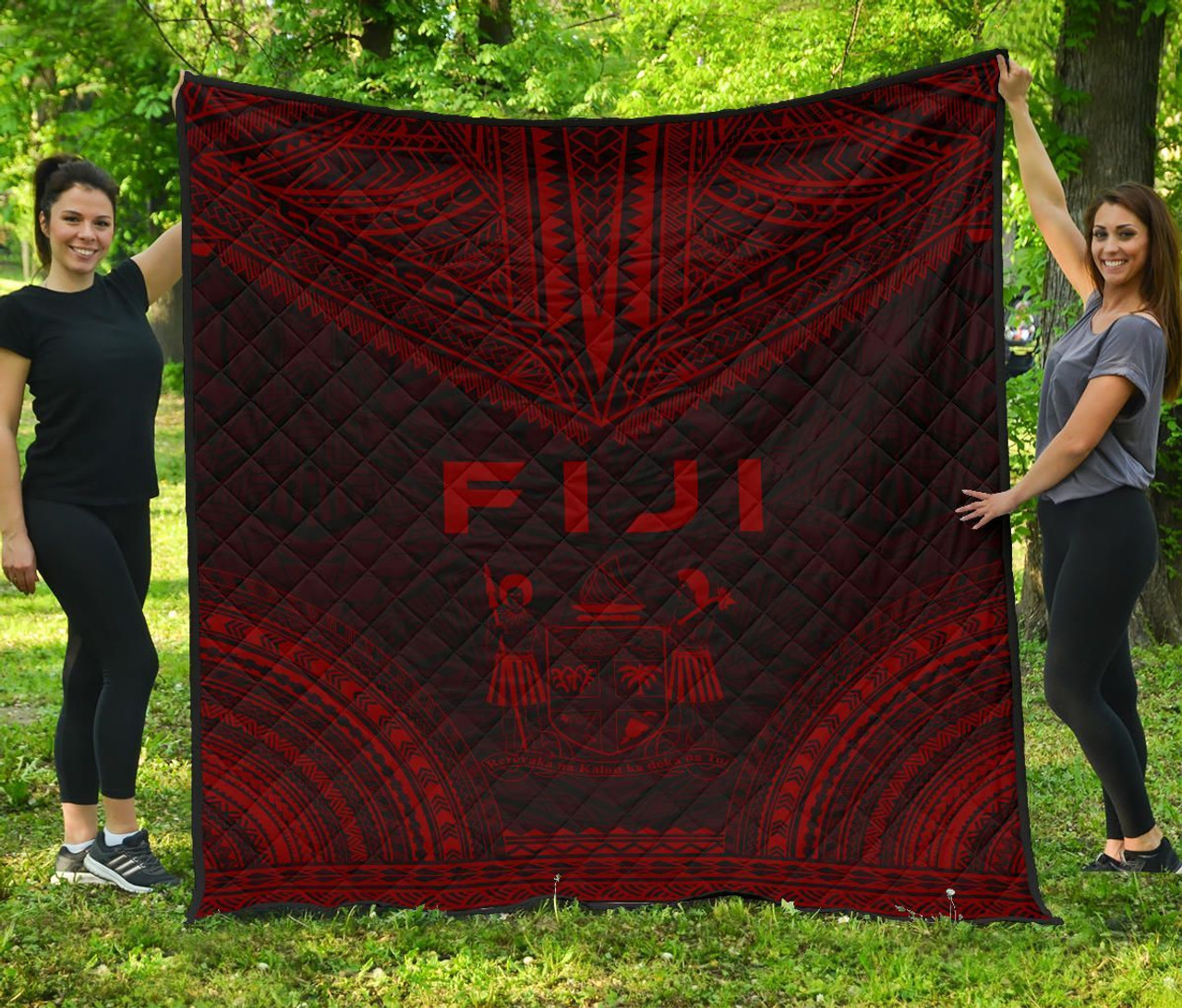 Fiji Premium Quilt - Fiji Coat Of Arms Polynesian Chief Red Version 1