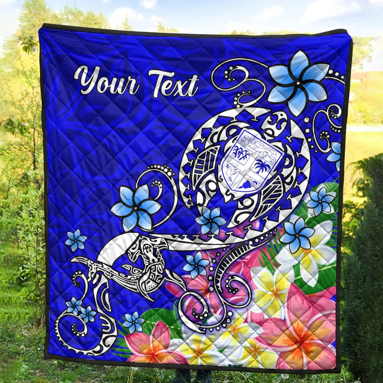 Fiji Custom Personalised Premium Quilt - Turtle Plumeria (Blue) 5