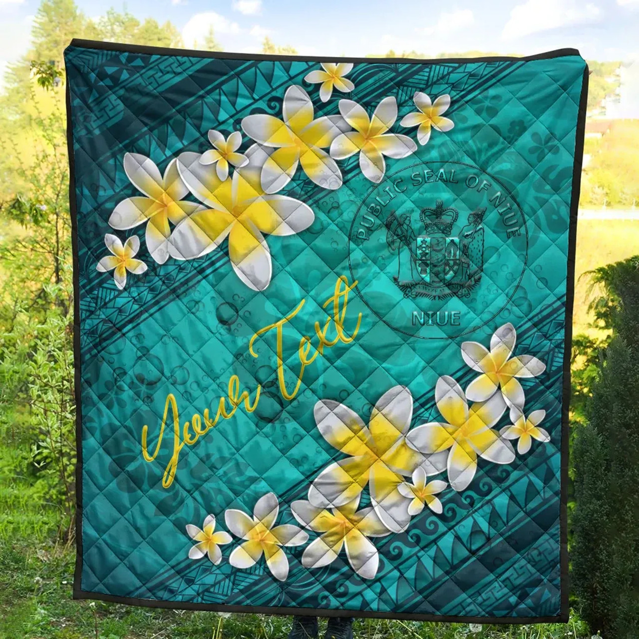 Niue Polynesian Custom Personalised Quilt - Plumeria With Blue Ocean 5