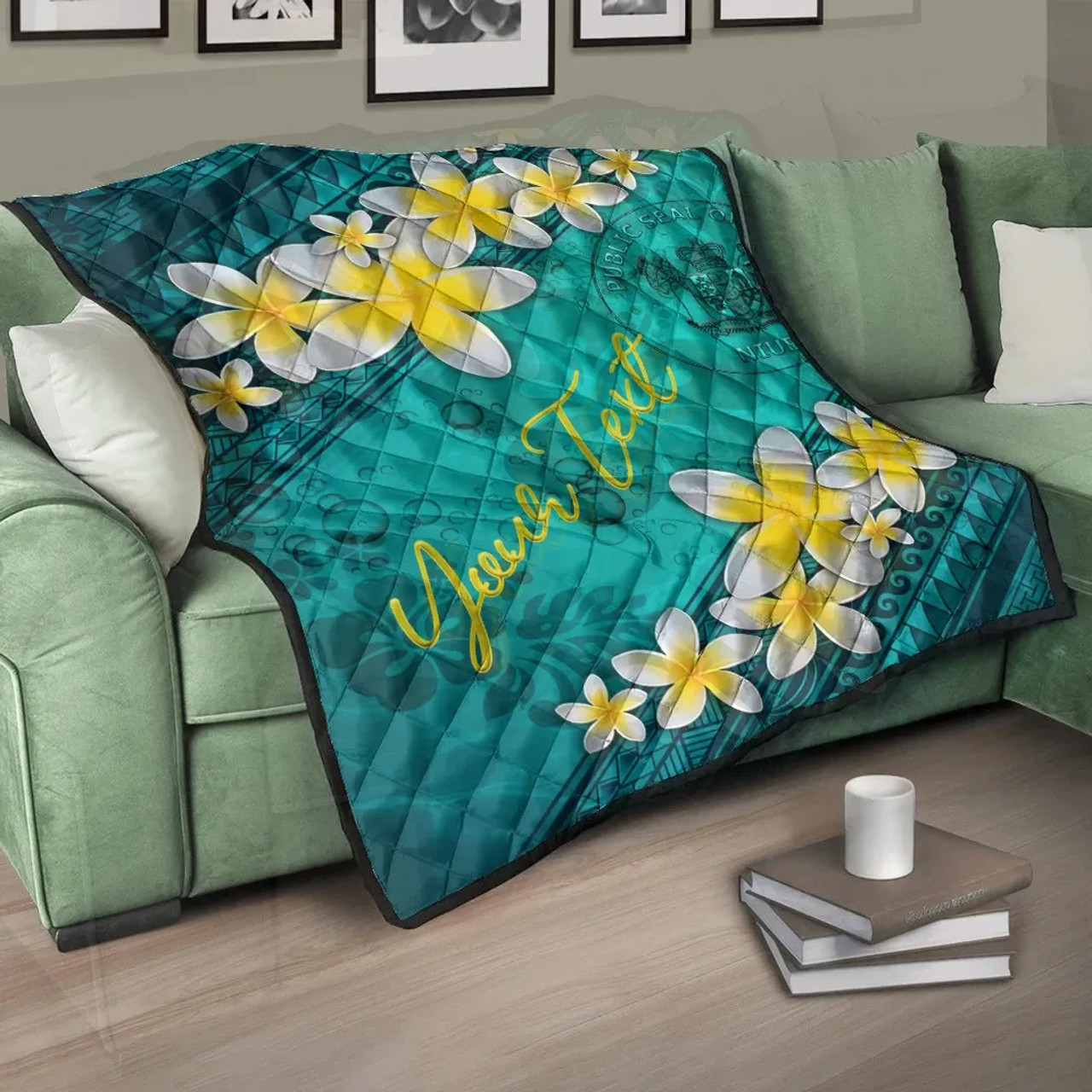 Niue Polynesian Custom Personalised Quilt - Plumeria With Blue Ocean 10