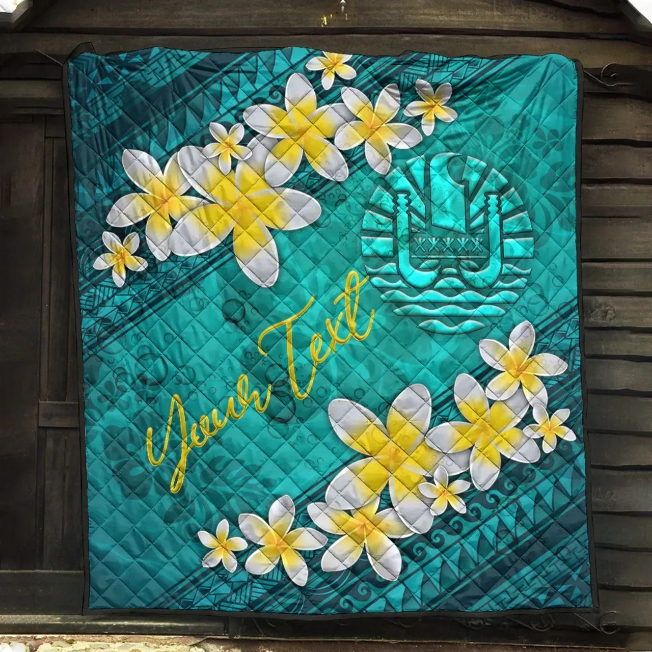 Tahiti Polynesian Custom Personalised Quilt - Plumeria With Blue Ocean 6