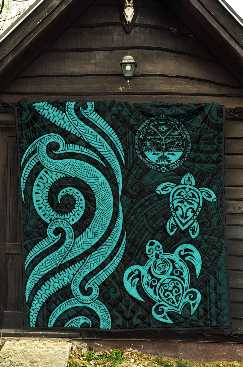 Marshall Islands Premium Quilt - Turquoise Tentacle Turtle Crest 5