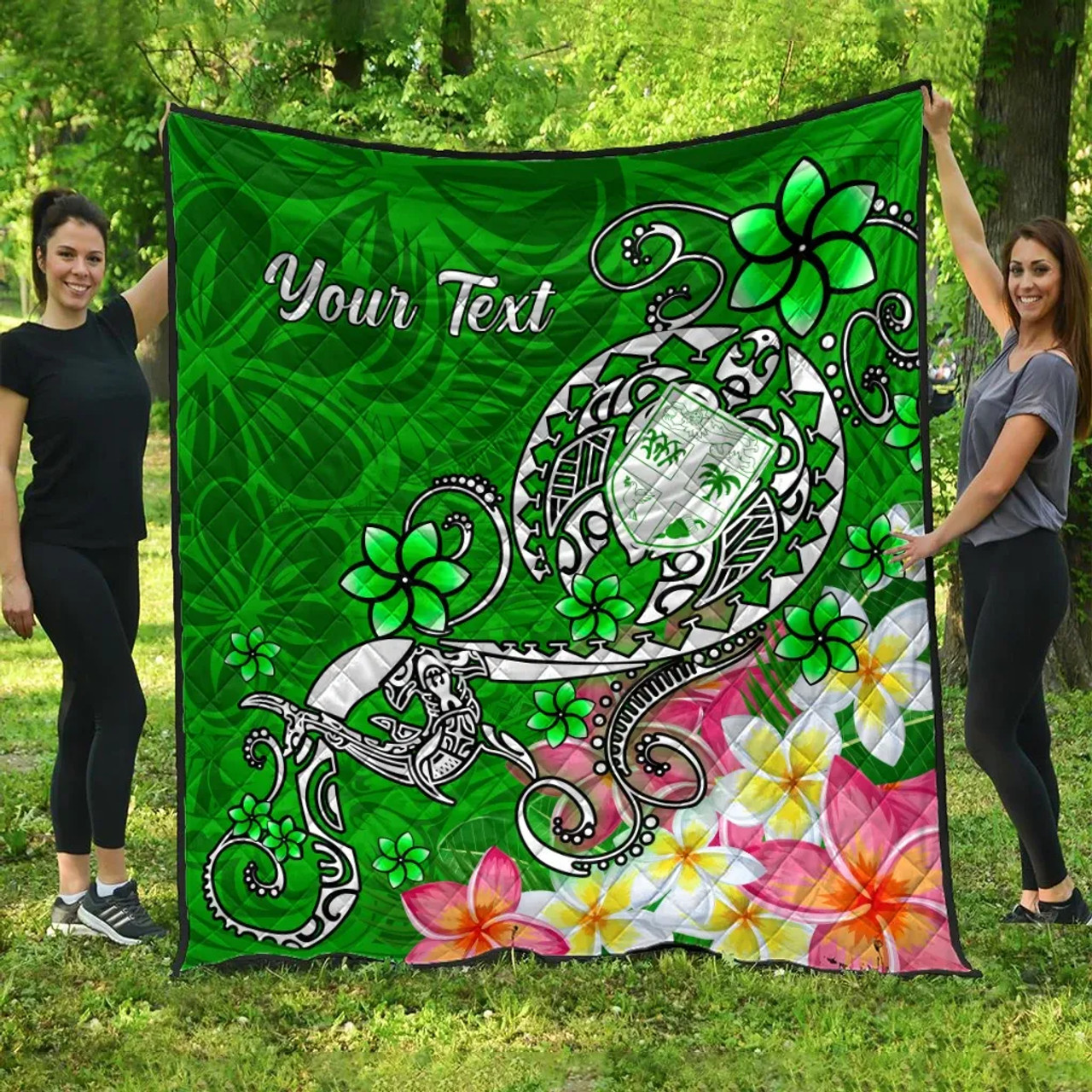 Fiji Custom Personalised Premium Quilt - Turtle Plumeria (Green) 1