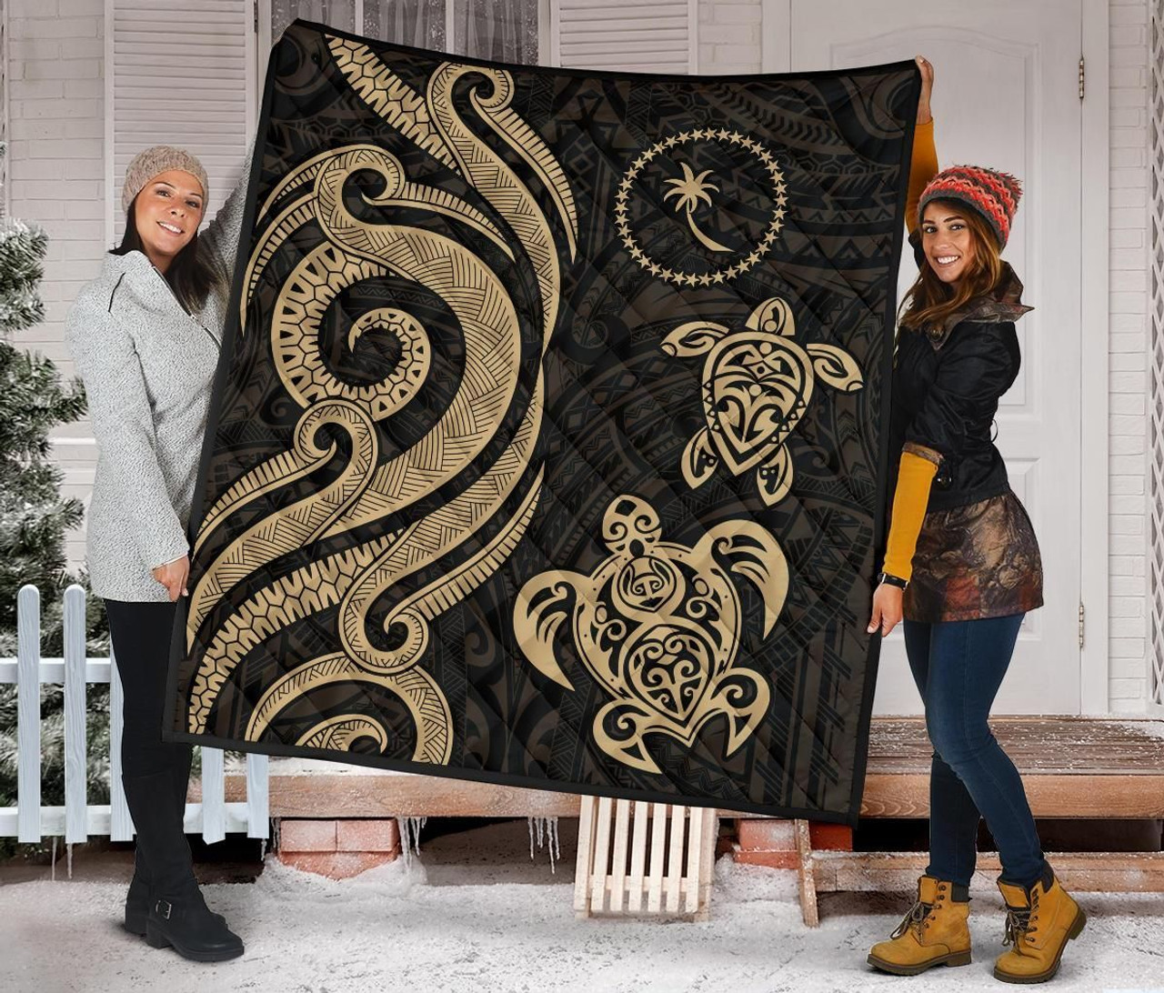 Chuuk Micronesian Premium Quilt - Gold Tentacle Turtle 2