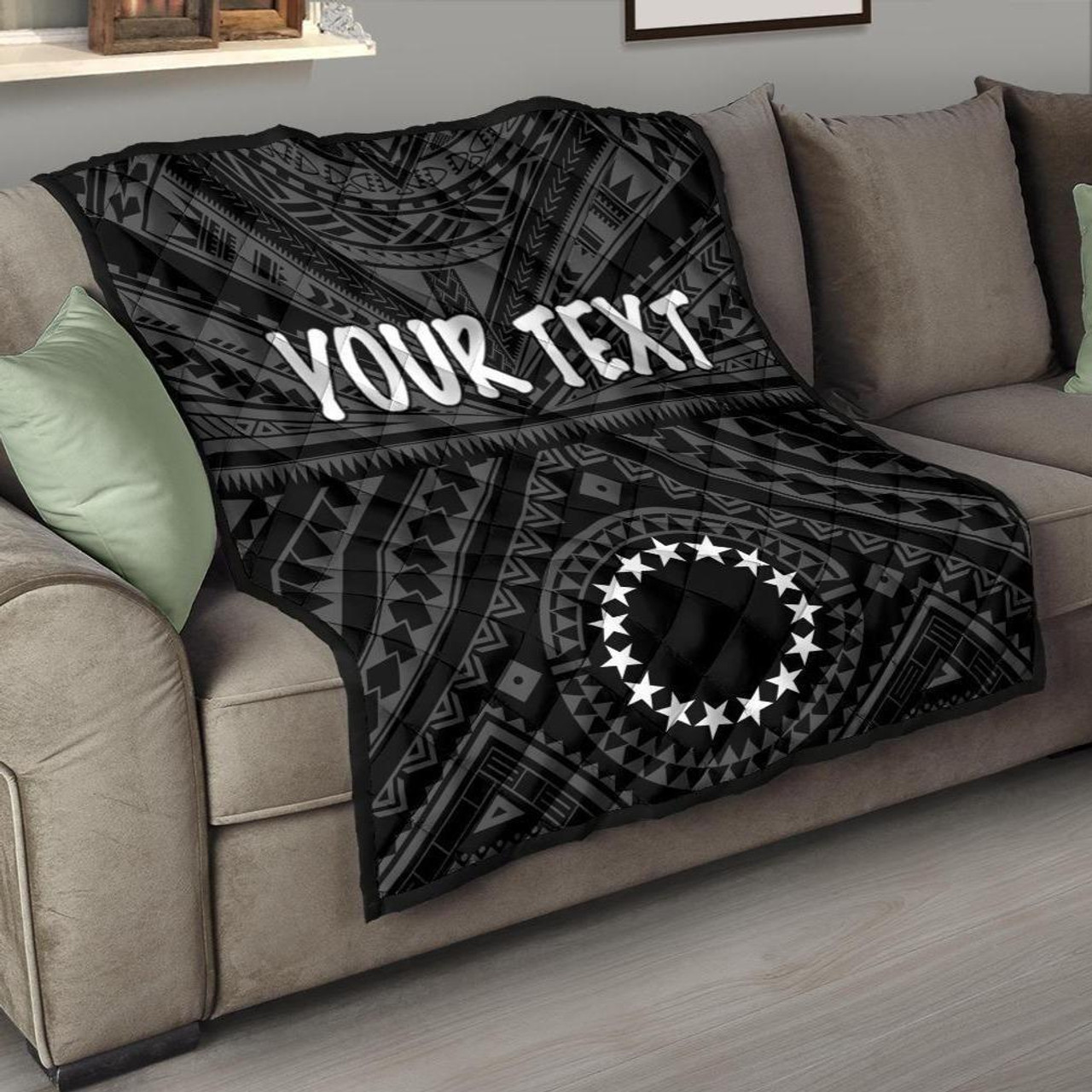 Cook Islands Personalised Premium Quilt - Seal With Polynesian Tattoo Style ( Black) 1
