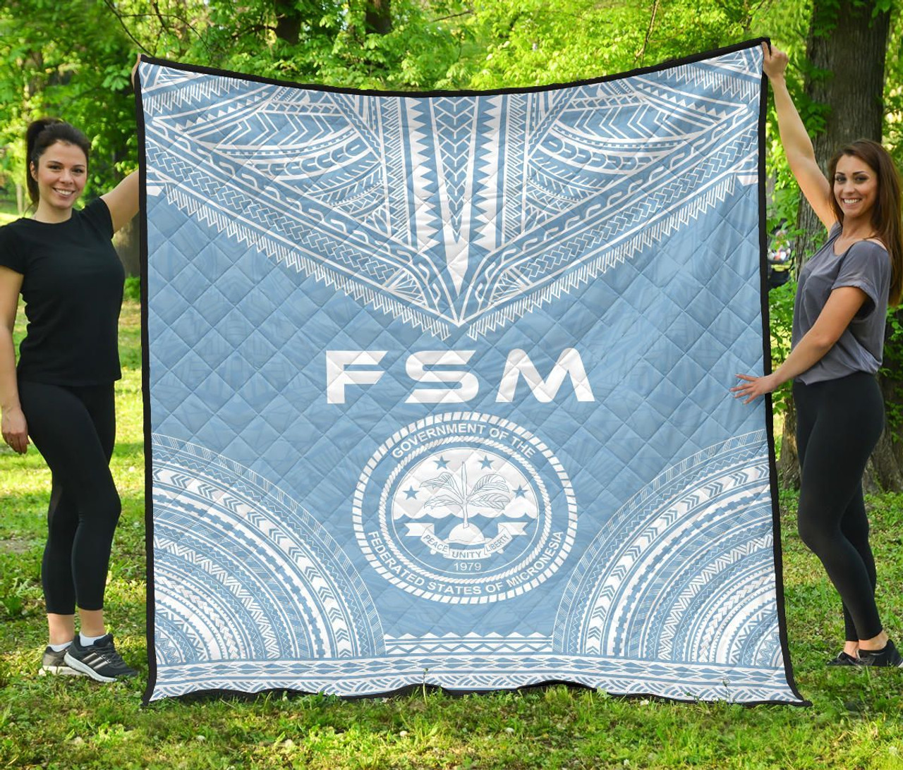 Federated States Of Micronesia Premium Quilt - FSM Seal Polynesian Chief Light Blue Version 1