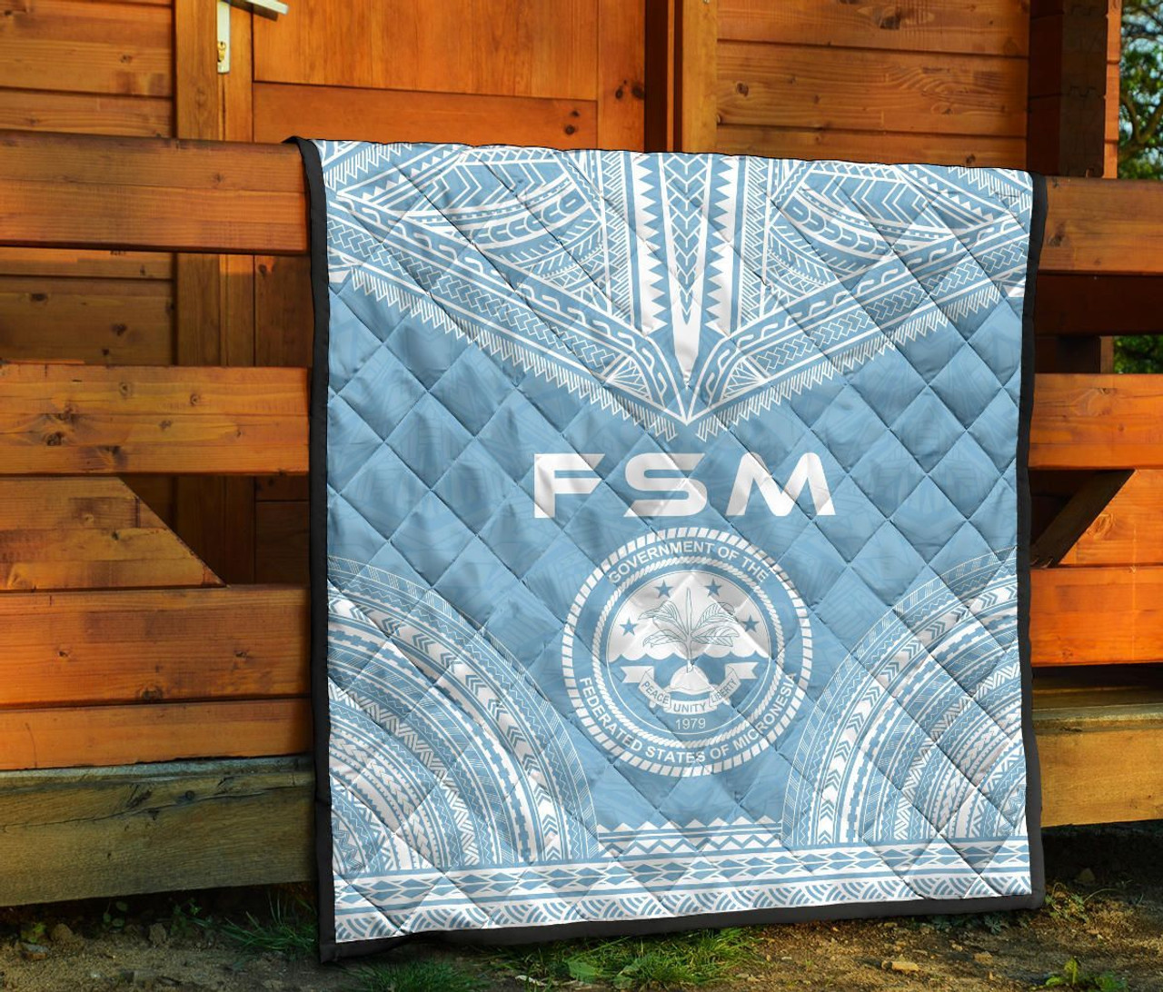 Federated States Of Micronesia Premium Quilt - FSM Seal Polynesian Chief Light Blue Version 7