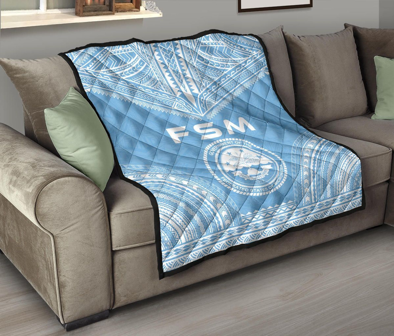 Federated States Of Micronesia Premium Quilt - FSM Seal Polynesian Chief Light Blue Version 8