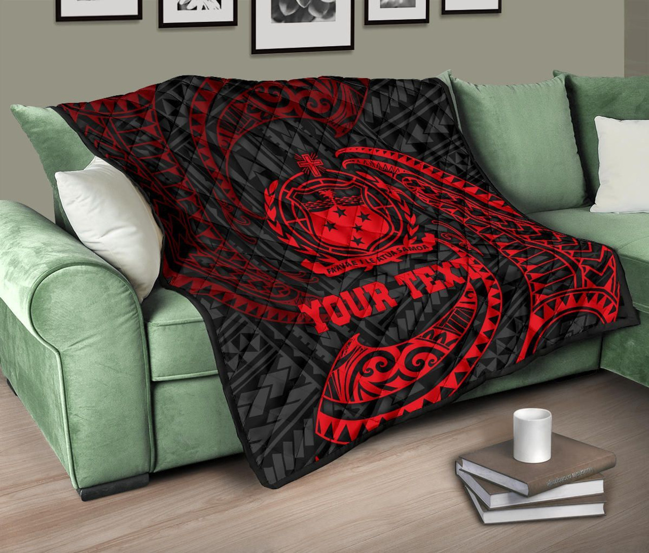 Samoa Polynesian Custom Personalised Premium Quilt - Red Tribal Wave 2