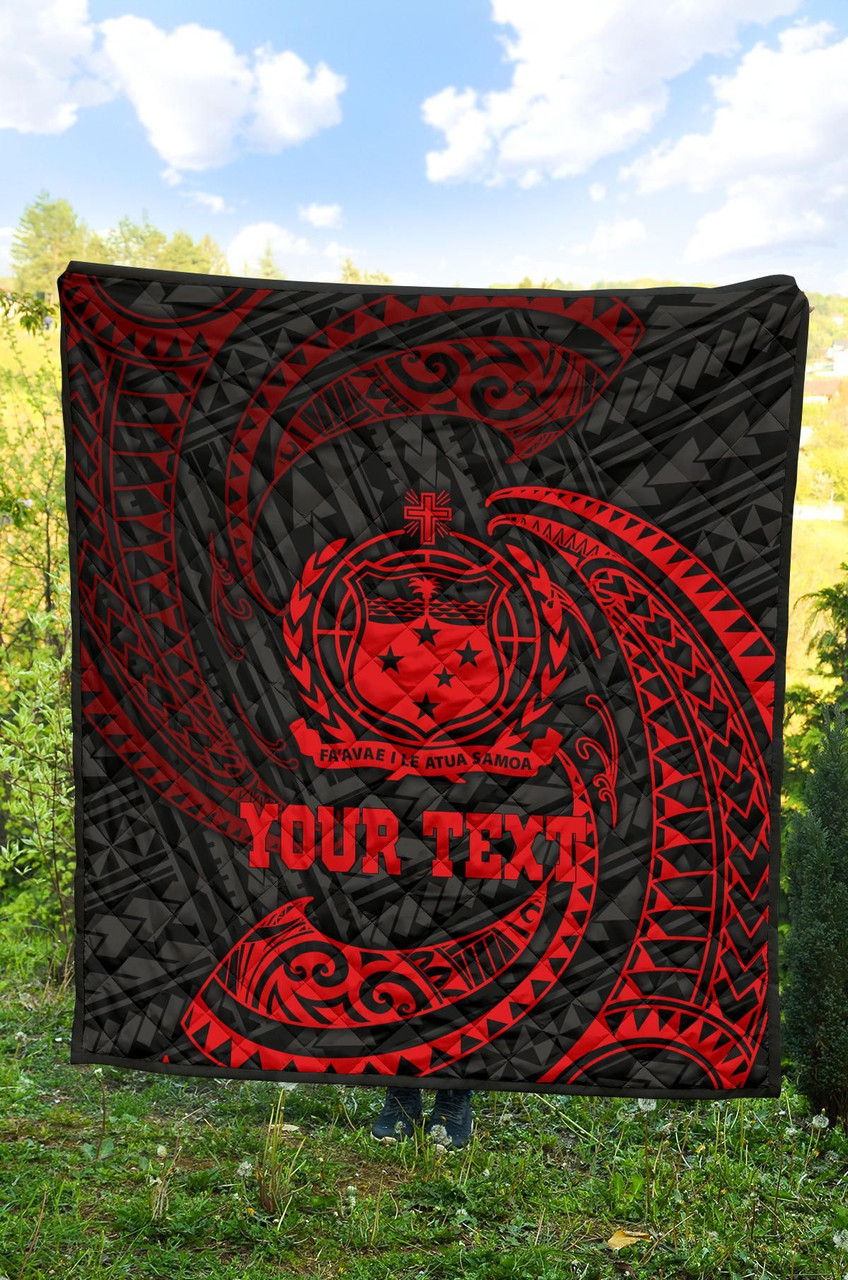 Samoa Polynesian Custom Personalised Premium Quilt - Red Tribal Wave 6