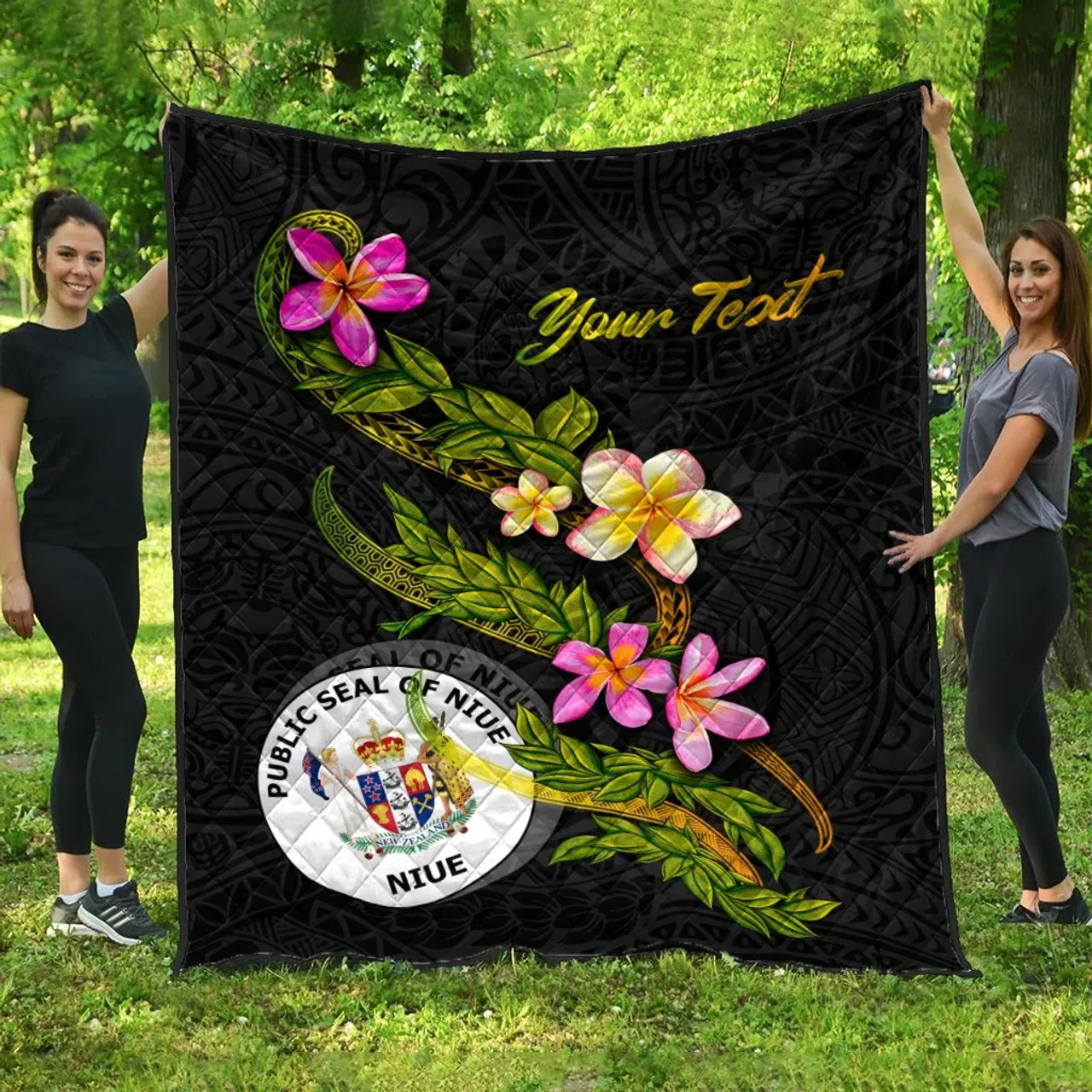 Niue Polynesian Custom Personalised Quilt - Plumeria Tribal 1