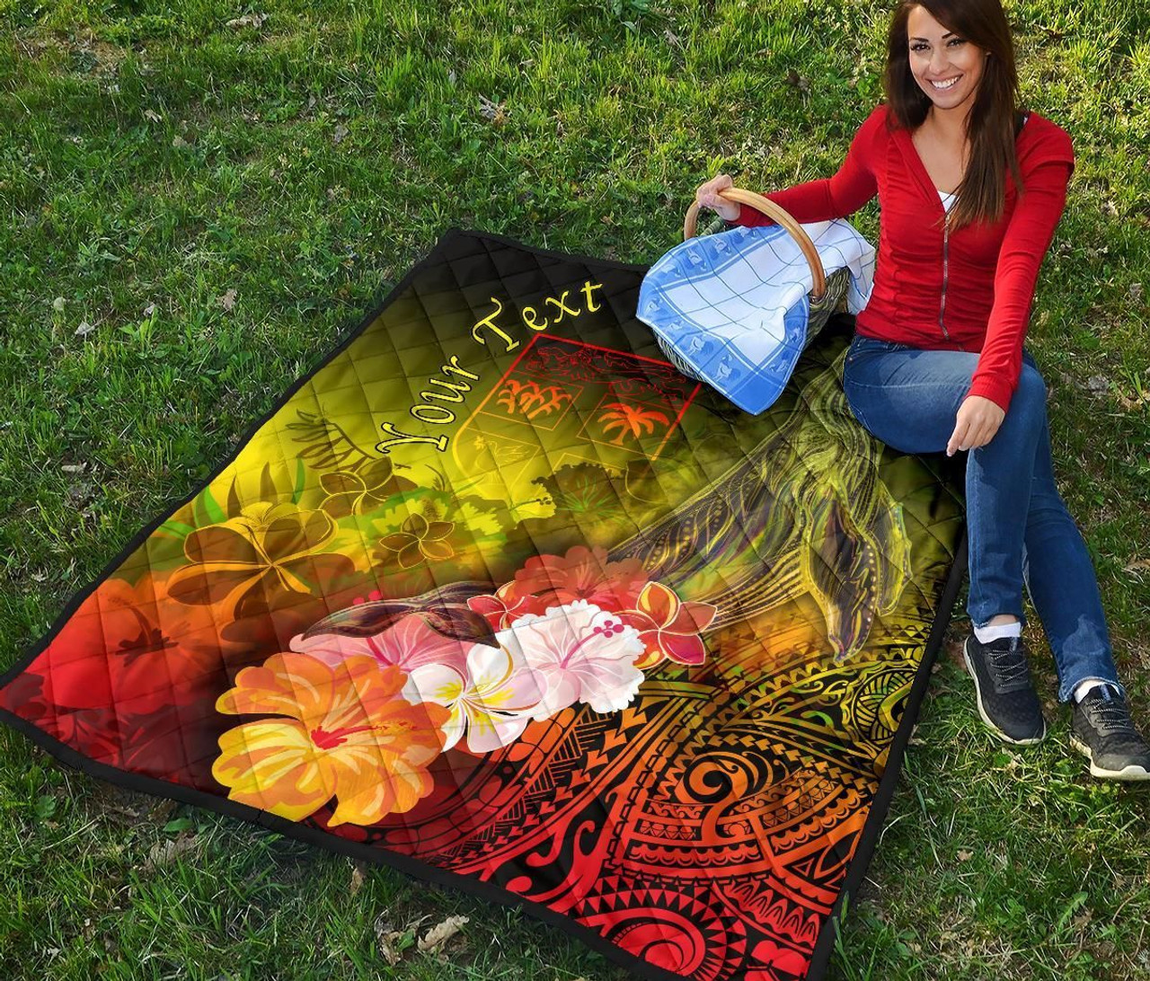 Fiji Custom Personalised Premium Quilt - Humpback Whale with Tropical Flowers (Yellow) 6