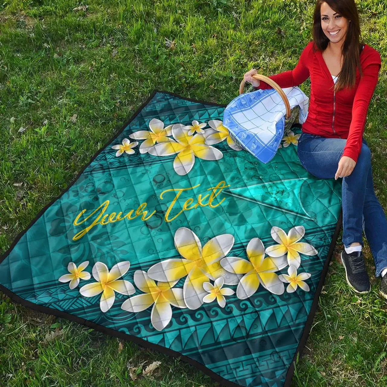 Tokelau Polynesian Custom Personalised Quilt - Plumeria With Blue Ocean 7