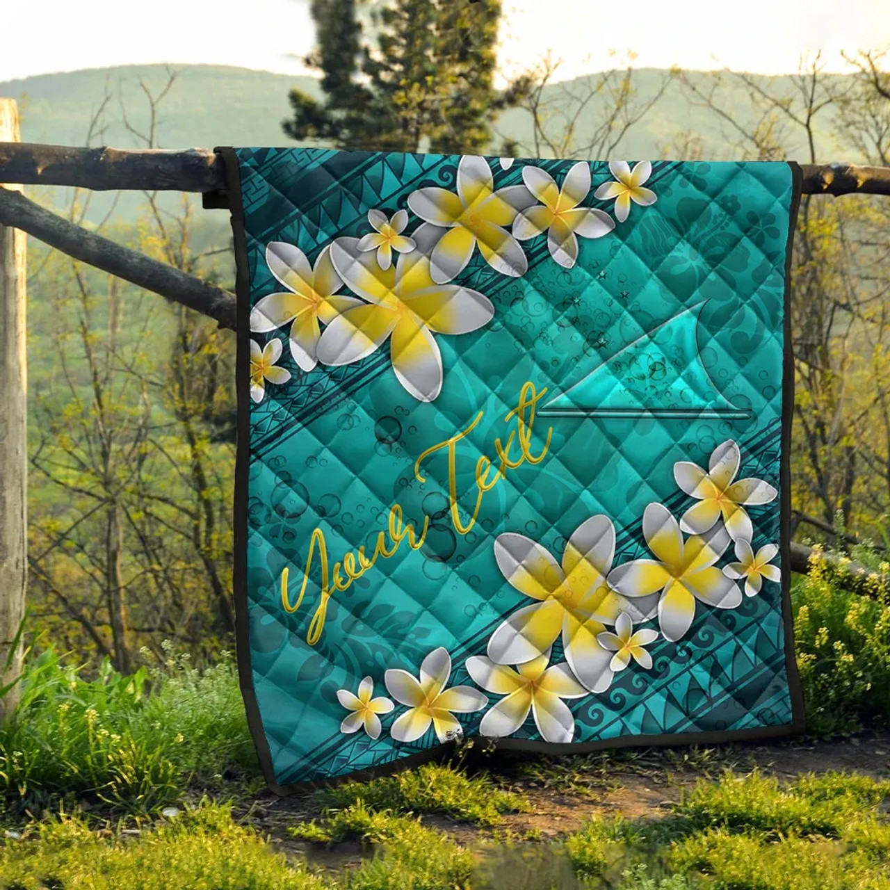 Tokelau Polynesian Custom Personalised Quilt - Plumeria With Blue Ocean 9