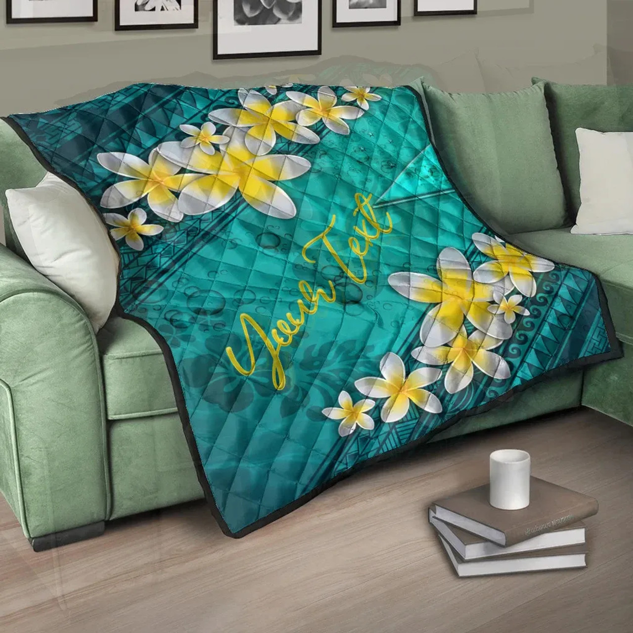 Tokelau Polynesian Custom Personalised Quilt - Plumeria With Blue Ocean 10