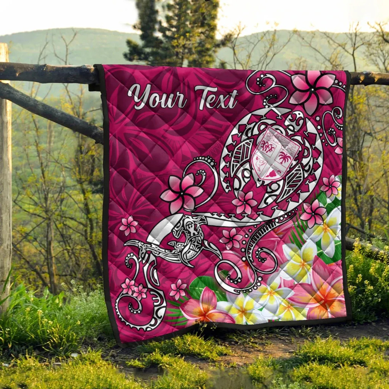 Fiji Custom Personalised Premium Quilt - Turtle Plumeria (Pink) 4