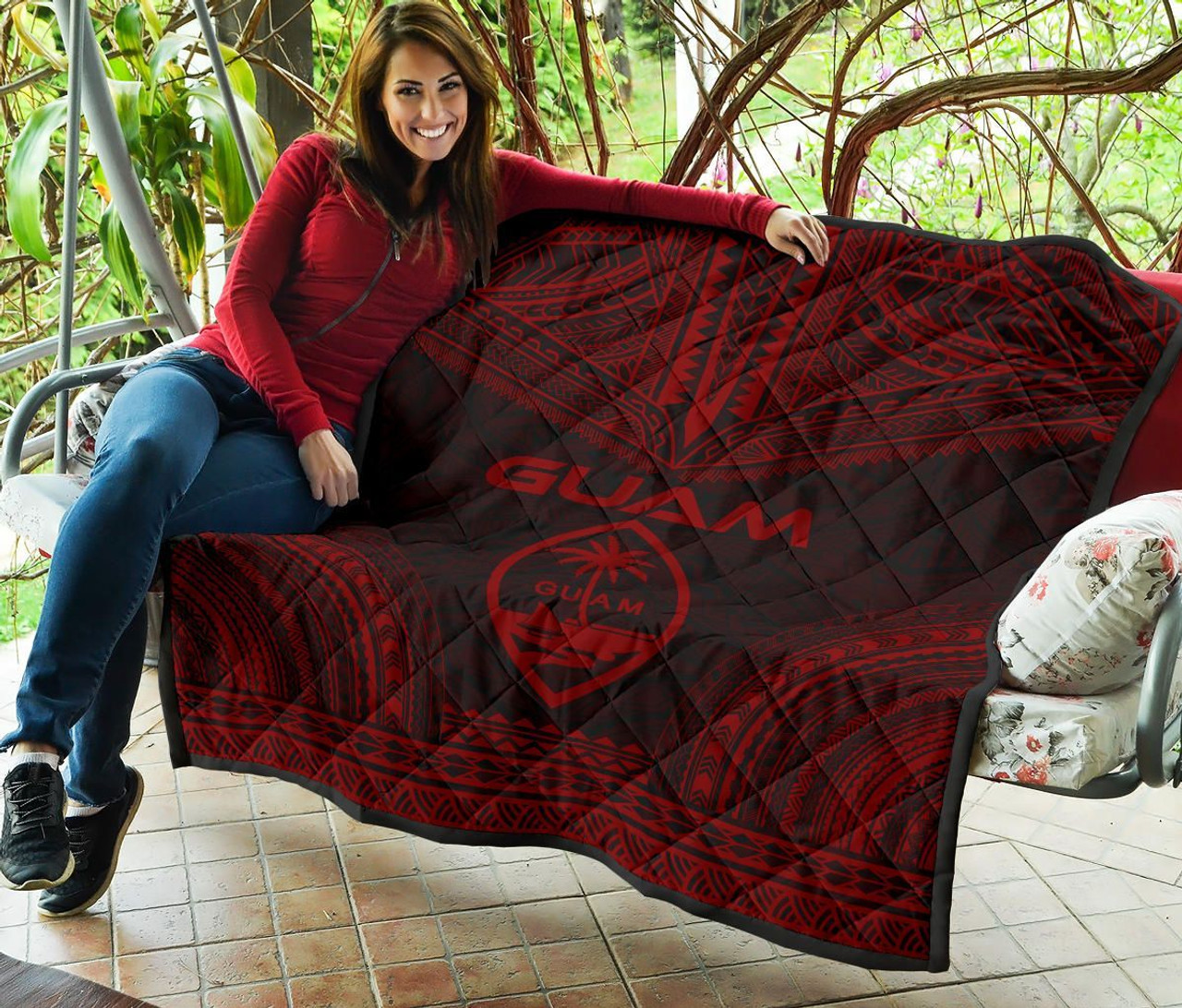 Guam Premium Quilt - Guam Coat Of Arms Polynesian Chief Red Version 5